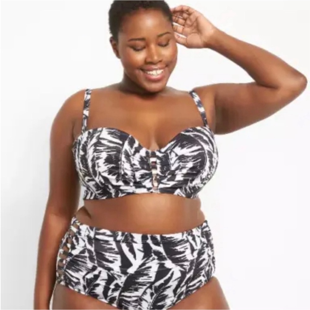 Lane BRYANT SWIM PALM LEAVES STRAPPY UNDERWIRE BIKINI TOP/BOTTOM SZ 44DD/16 - Picture 13 of 13